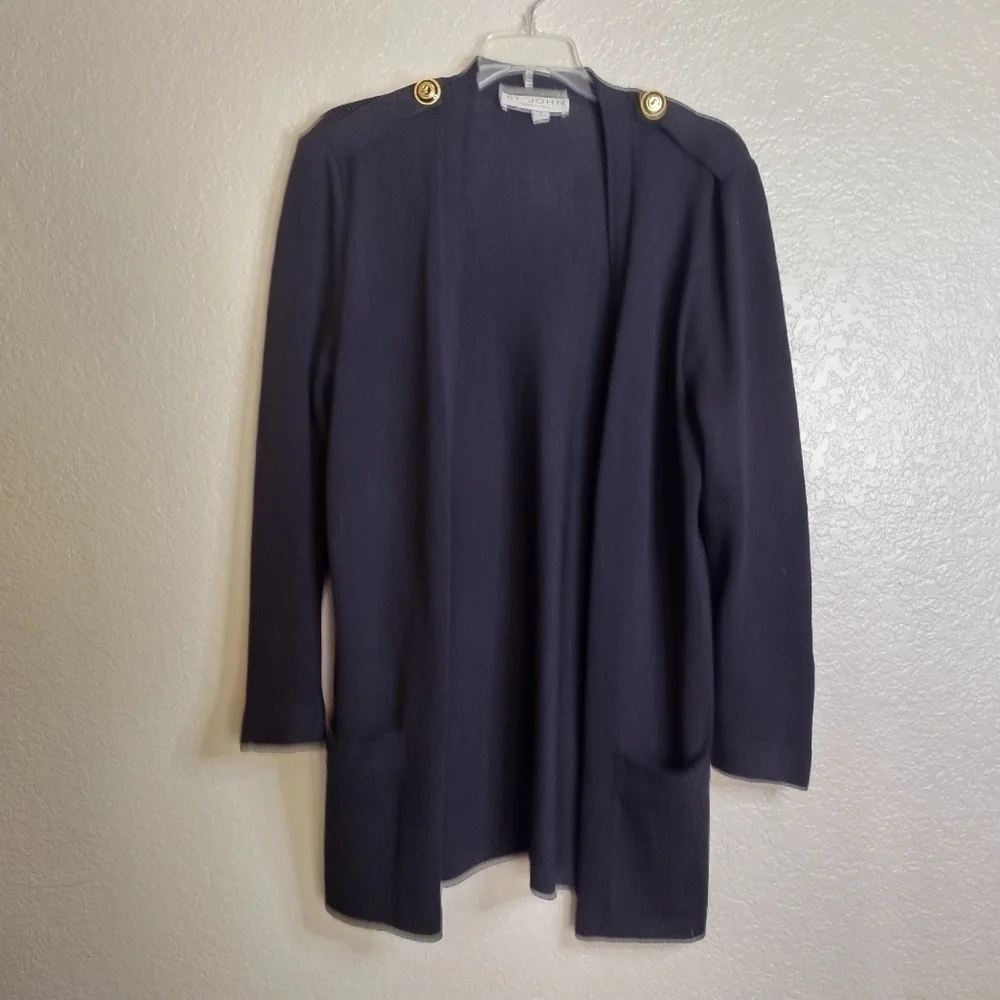St. John separates Santana knit open black cardigan gold buttons sz S
